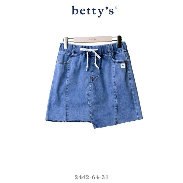 【betty’s 貝蒂思】字母抽繩不對稱牛仔短裙(煙灰藍)