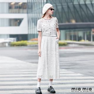 【mia mia】配條羅紋蕾絲長洋裝