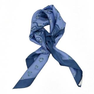 【COACH】經典LOGO100%蠶絲絲巾方巾圍巾(花卉藍)