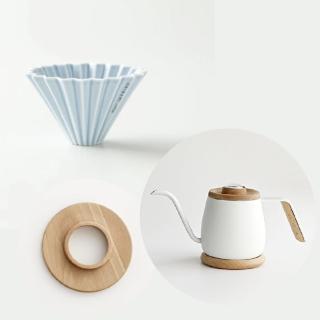 【Simple Real】TAMAGO單人咖啡手沖壺＋ORIGAMI陶瓷濾杯組S(手沖咖啡超值組合)