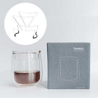 【Simple Real】TAMAGO 濾掛咖啡組(Drip Chair不銹鋼掛耳架＋附蓋雙層玻璃杯)