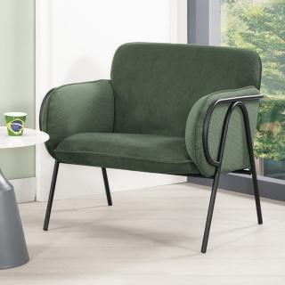 【BODEN】耶尼工業風綠色絨布休閒單人椅/沙發椅/商務洽談椅/房間椅/會客椅
