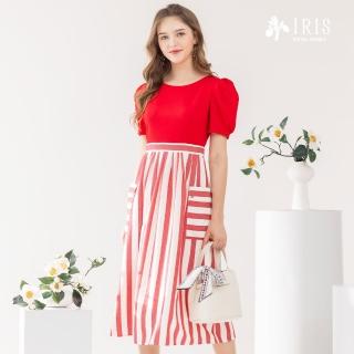 【IRIS 艾莉詩】現代經典條紋大口袋洋裝-2色(42681)