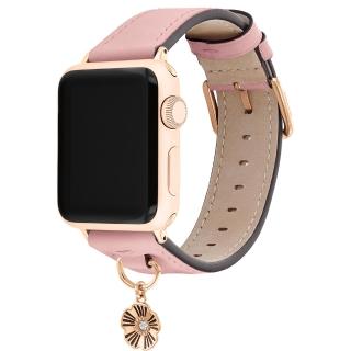 【COACH】Apple Watch 錶帶 38/40mm 適用 茶花吊飾皮錶帶 - 粉紅色(不含手錶)