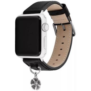 【COACH】Apple Watch 錶帶 38/40mm 適用 茶花吊飾皮錶帶 - 黑色(不含手錶)