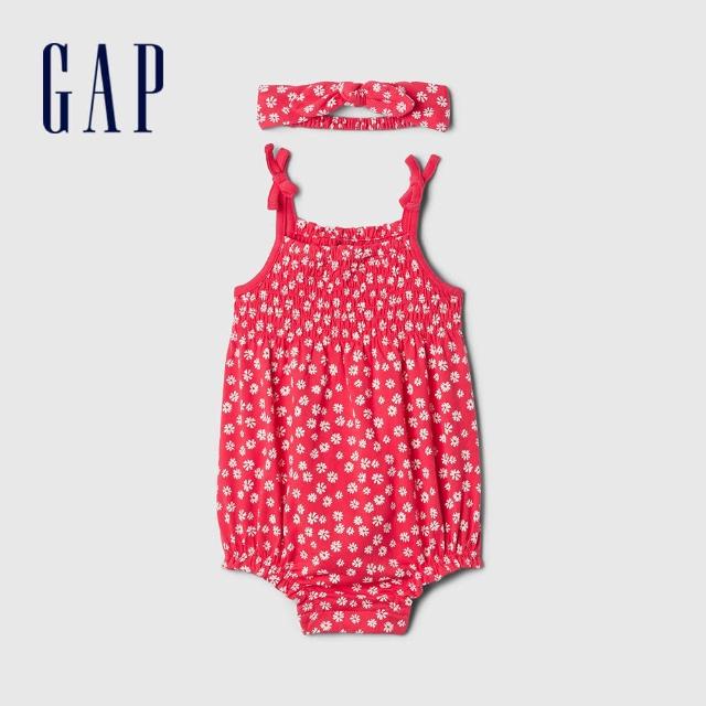 【GAP】嬰兒裝 純棉圓領吊帶包屁衣-紅色(434798)