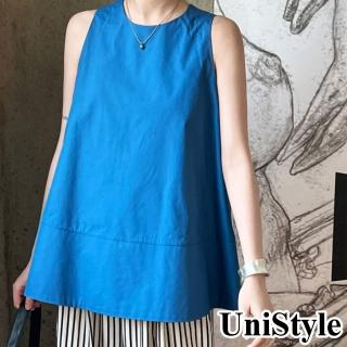 【UniStyle】純色無袖背心 韓版甜美顯瘦娃娃裝上衣 女 UV5065(藍)