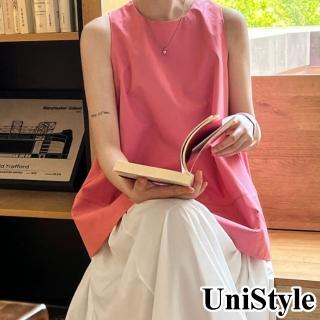 【UniStyle】純色無袖背心 韓版甜美顯瘦娃娃裝上衣 女 UV5065(粉)