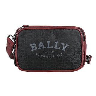 【BALLY】CHADD燙印LOGO品牌B字印花尼龍拼接牛皮拉鍊斜背胸掛包(黑x紅)