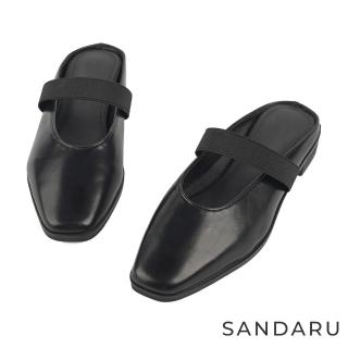 【SANDARU 山打努】穆勒鞋 小方頭一字鬆緊後空低跟鞋(黑)