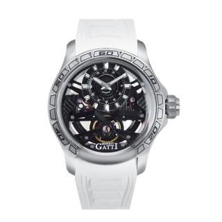 【BONEST GATTI】布加迪 宇宙系列 白色 銀框 偏心顯示設計面盤 白氟橡膠錶帶 機械腕錶(BG5101-A1)