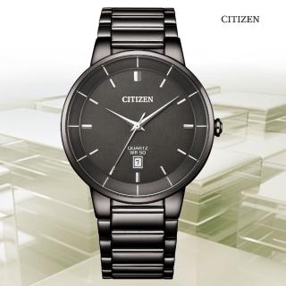 【CITIZEN 星辰】GENTS 不鏽鋼簡約紳士石英腕錶-黑40mm(BI5127-51H 防水50米)