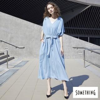 【SOMETHING】女裝 萊賽爾V領洋裝(漂淺藍)