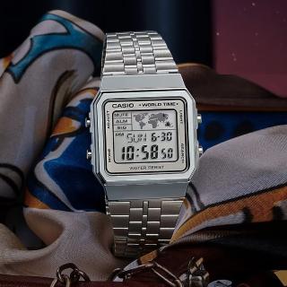 【CASIO 卡西歐】A500WA-7 懷舊復古 世界地圖 世界時間 自動日曆 計時碼錶 倒計時 靜音 電子錶 手錶