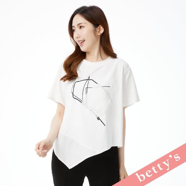 【betty’s 貝蒂思】抽象刺繡不對稱拼接短袖T-shirt(白色)
