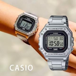【CASIO 卡西歐】W-218HD-1A 經典數位復古 休閒金屬質感 星期日期 計時碼錶 鬧鈴 LED 防水 方形電子錶 手錶