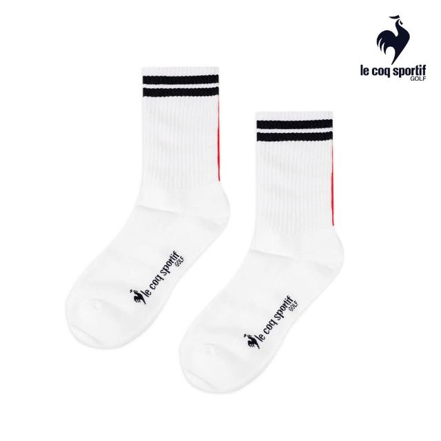 【LE COQ SPORTIF 公雞】高爾夫系列 男款白色紅線條設計中筒襪 QGT0K021