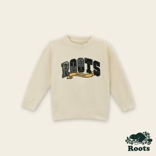 【Roots】Roots小童-經典小木屋系列 刺繡貼布寬版大學T(米白色)