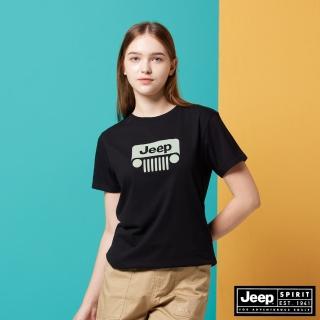 【JEEP】女裝 經典車頭燈LOGO印花短袖T恤(黑色)
