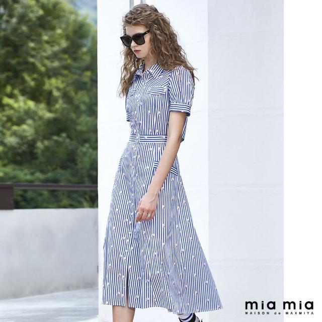 【mia mia】花朵條紋蕾絲洋裝