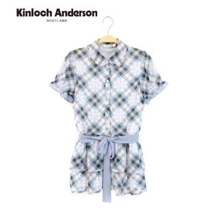 【Kinloch Anderson】俏麗藍格雪紡立領長版短袖上衣 金安德森女裝(KA0485107)