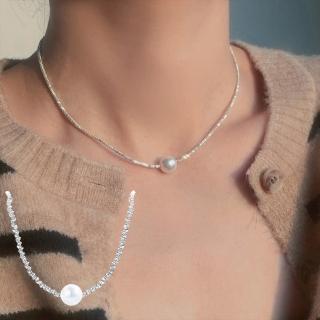 【KT DADA】項鏈 精品 名牌飾品 925純銀項鍊 珍珠碎銀子項鍊 女新款 個性 設計感 鎖骨鏈 高級感 珍珠項鍊