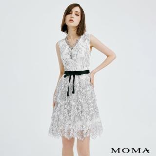 【MOMA】法式睫毛蕾絲浪漫短洋裝(白色)