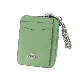 【COACH】輕巧荔枝紋皮革卡式零錢包(綠)
