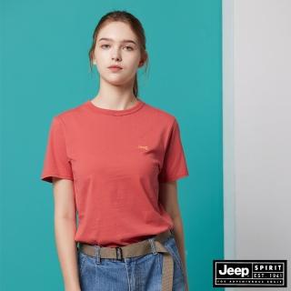 【JEEP】女裝 素面簡約LOGO刺繡短袖T恤(粉橘)