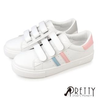 【Pretty】女鞋 運動鞋 小白鞋 休閒鞋 平底 皮革 顯瘦(粉紅、銀色)