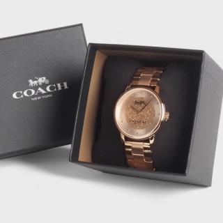 【COACH】Grand 流沙金錶盤 經典馬車Logo不鏽鋼女錶-36mm(玫瑰金色)