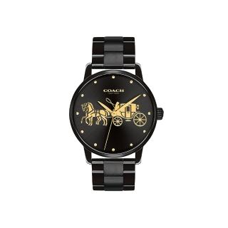 【COACH】經典馬車LOGO 時尚流行腕錶 黑色鋼錶 黑金(14502925)