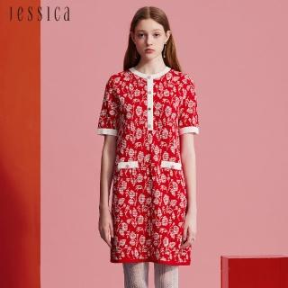 【JESSICA】經典顯瘦花卉針織短袖洋裝242720