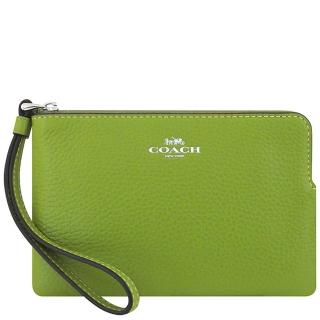 【COACH】荔枝紋皮革手拿包(蘋果綠色)
