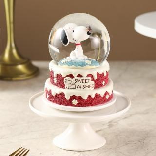 【JARLL 讚爾藝術】Snoopy史努比 甜蜜祝福蛋糕燈光水晶球(生日禮物 情人禮物)