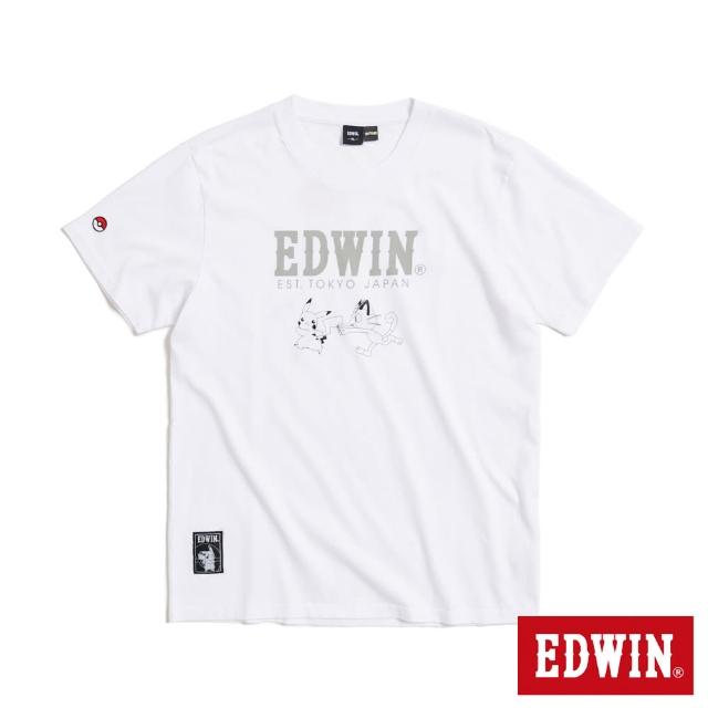 【EDWIN】男裝 寶可夢 皮卡丘與喵喵短袖T恤(白色)