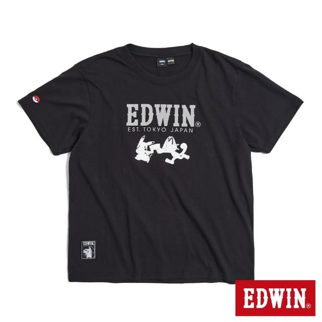 【EDWIN】男裝 寶可夢 皮卡丘與喵喵短袖T恤(黑色)