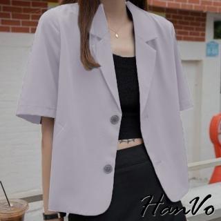 【HanVo】現貨 薄款氣質短袖西裝外套(輕盈簡約高級感 韓系女裝 女生衣著 4517)