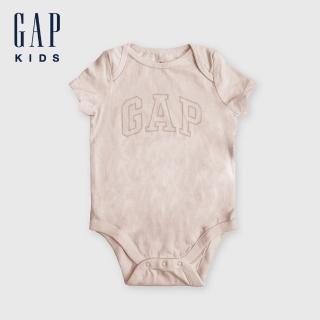 【GAP】嬰兒裝 Logo純棉圓領短袖包屁衣-淺粉色(402561)