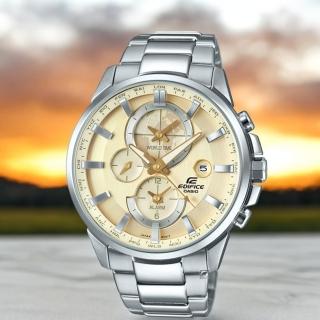 【CASIO 卡西歐】EDIFICE 地圖錶 鬧鈴錶 指針錶 男錶 手錶(ETD-310D-9A_45mm 奶油色)