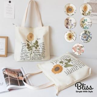 【Bliss BKK】花朵英文時尚帆布包 肩背包 購物袋 大容量(8款可選)