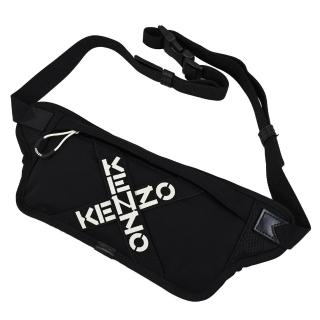 【KENZO】簡約經典LOGO造型尼龍肩斜三用後背包胸口包腰包(黑)
