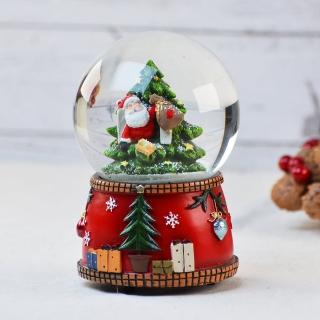 【YU Living 信歐傢居】日本進口 聖誕樹音樂盒雪花球 6吋高(紅色/水晶球 桌上擺飾)