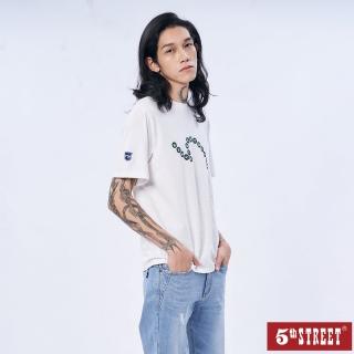 【5th STREET】男裝圓圈LOGO繡花短袖T恤-白色