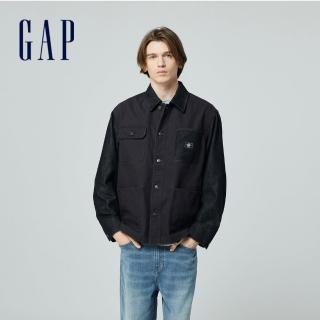 【GAP】男裝 純棉工裝翻領外套-黑色(877196)