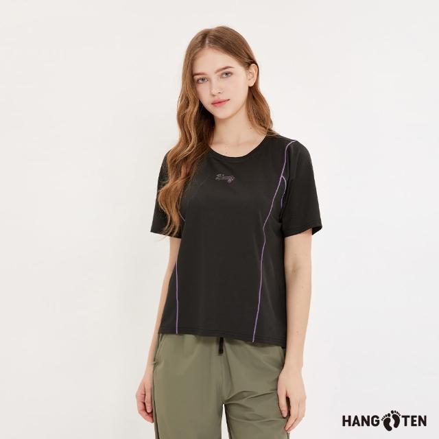 【Hang Ten】女裝-恆溫多功能-涼感彈性剪接線拚色短袖機能T恤(黑)
