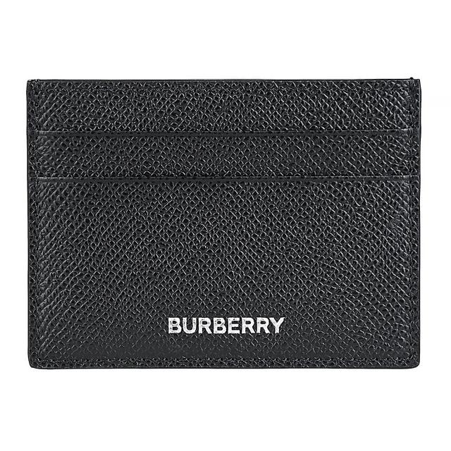 【BURBERRY 巴寶莉】BURBERRY燙印銀字LOGO小牛皮5卡開口式卡夾(黑)