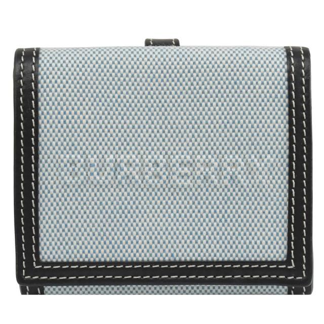 BURBERRY 巴寶莉 LUNA 經典品牌LOGO棉麻牛皮拼接扣式雙面零錢短夾 黑邊