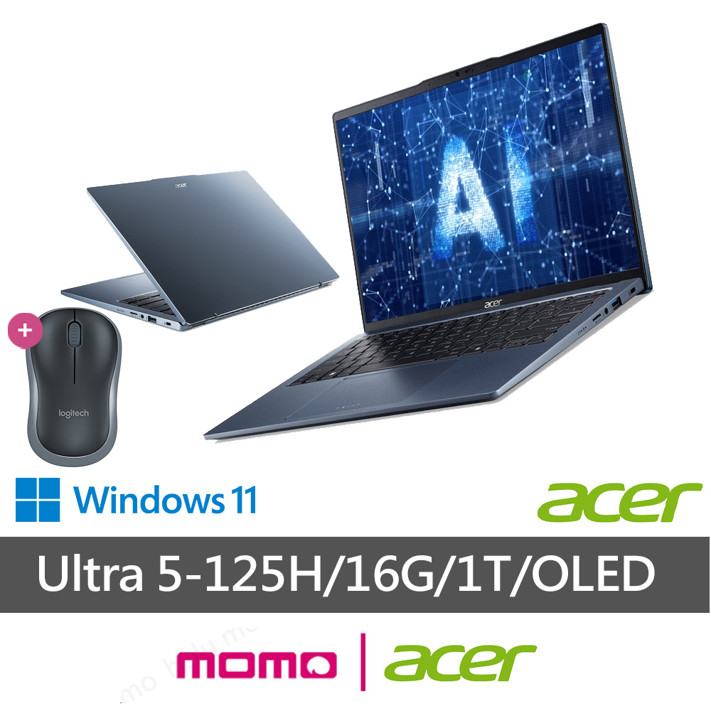 Acer Swift Go Ultra 5【Acer 宏碁】送無線滑鼠★14吋Ultra5 OLED AI筆電(Swift Go/EVO/SFG14-73-52ZG/Ultra 5-125H/16G/1T/W11)