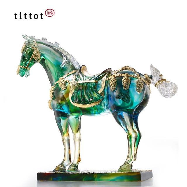 使用 美品 琉園工房 瑠璃工房 tittot  馬 大型 置物  クリスタル 美品琉園 tittot 瑠璃ガラス 走馬上任 馬、ホース ガラス細工の置物